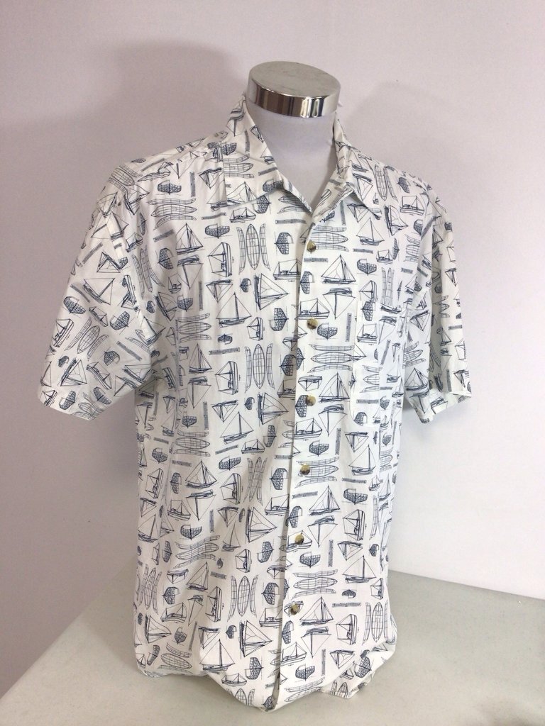 Vintage Regatta Sailboat Print Shirt 90s Nautical Button Up Short Sleeve Mens L